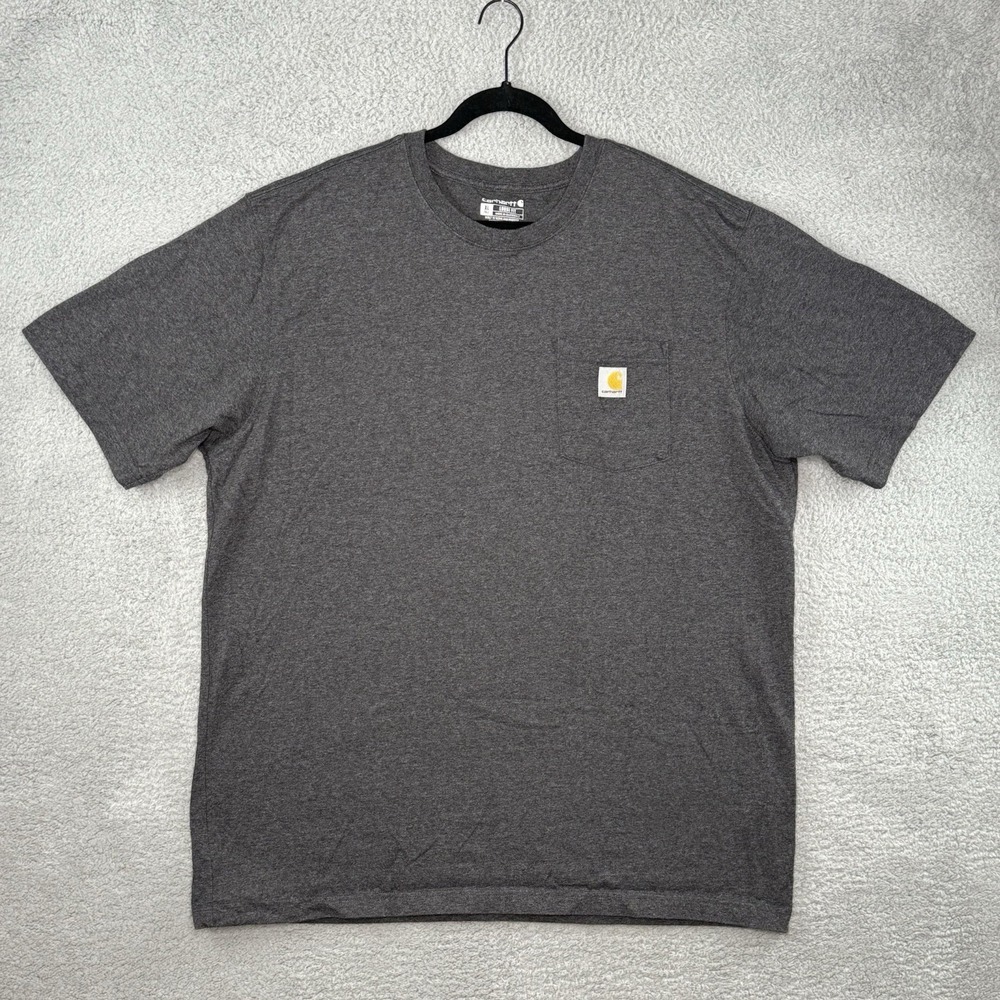 Carhartt Men Shirt XL Tall Gray Pocket T-Shirt Logo Short Sleeve Loose Fit